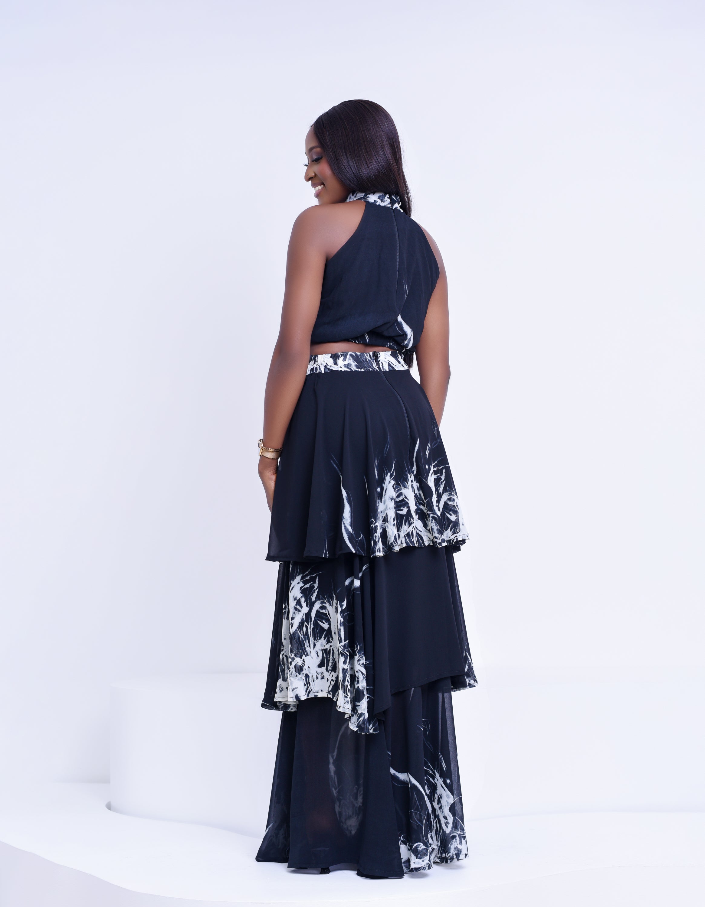 Black and white patterned cropped two piece | Nigerian Fashion| Roseline's Closet