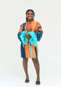 Colorful dress with turquoise feathered sleeves  | Nigerian Fashion| Roseline's Closet
