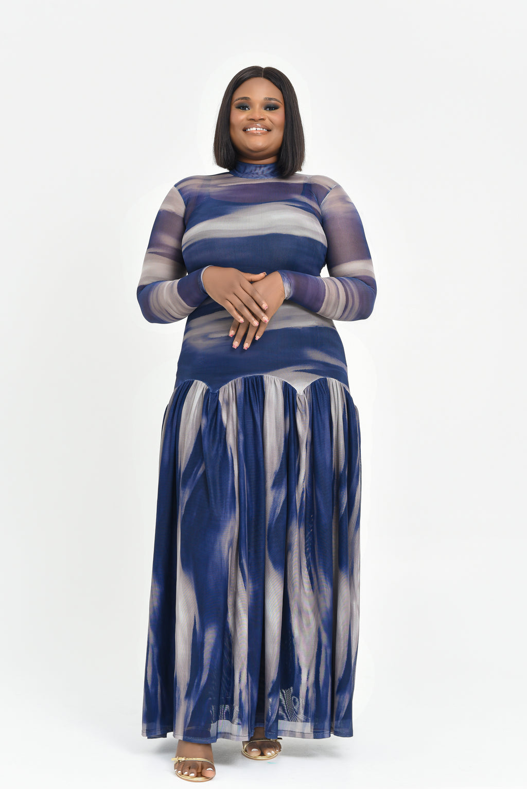 Blue Stripped mesh dress | Nigerian Fashion| Roseline's Closet
