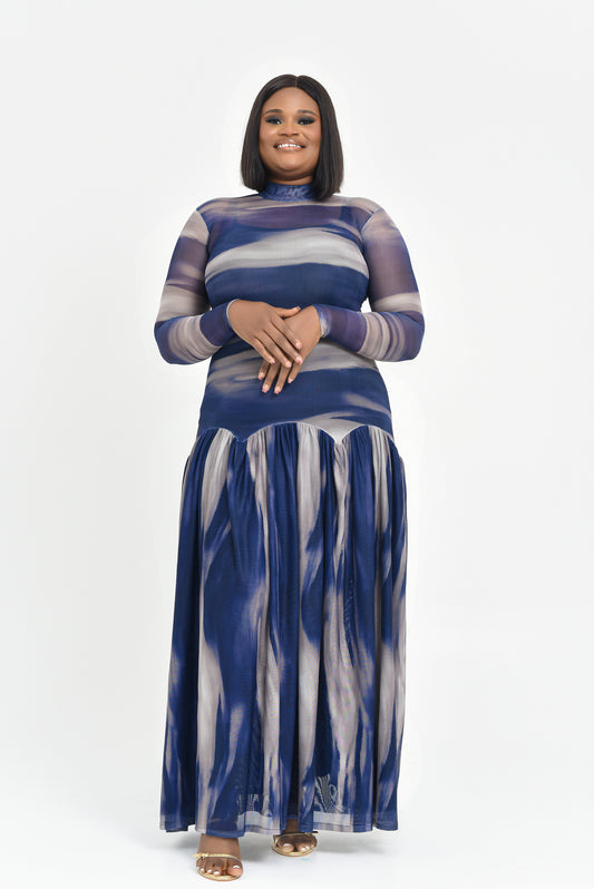 Flared Print Maxi Dress