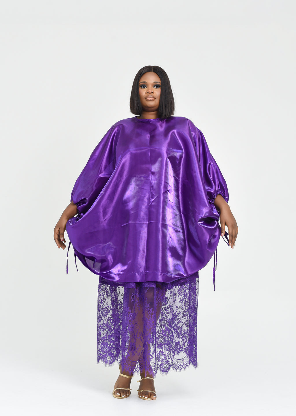Purple satin blouse and  lace skirt set   | Nigerian Fashion| Roseline's Closet