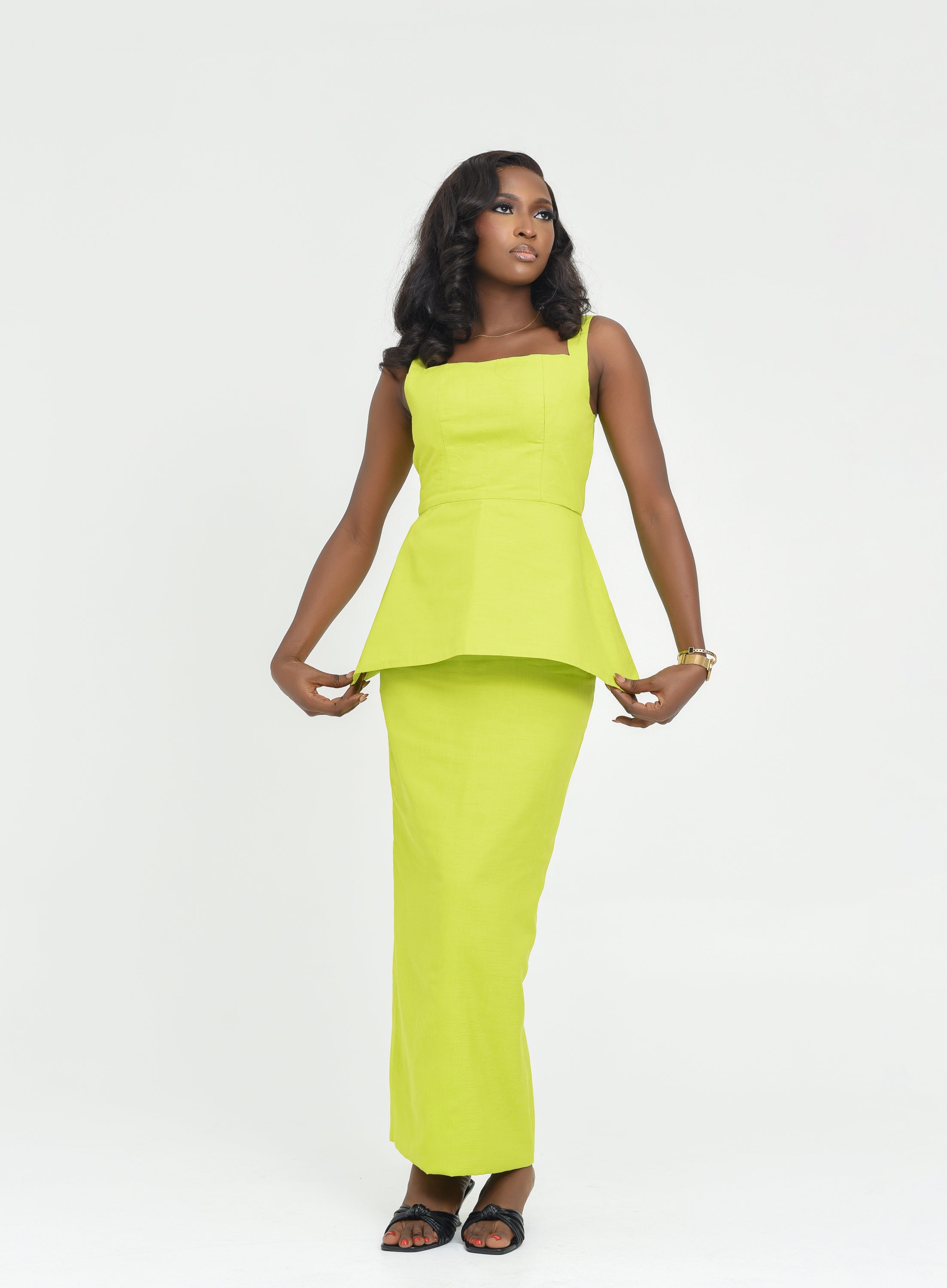 Lime green two piece top and skirt set | Nigerian Fashion| Roseline's Closet