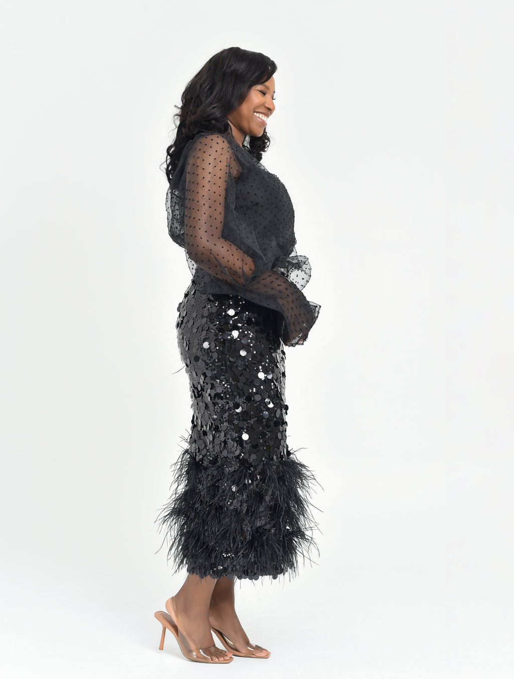 Black feathered sequined skirt | Nigerian Fashion| Roseline's Closet