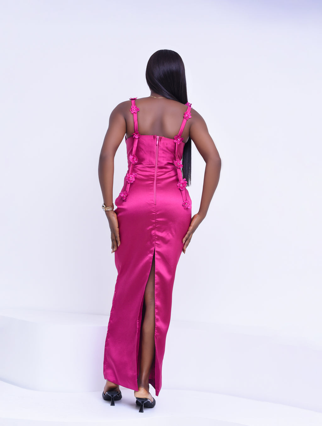 Pink maxi dress with floral strap| Nigerian Fashion| Roseline's Closet