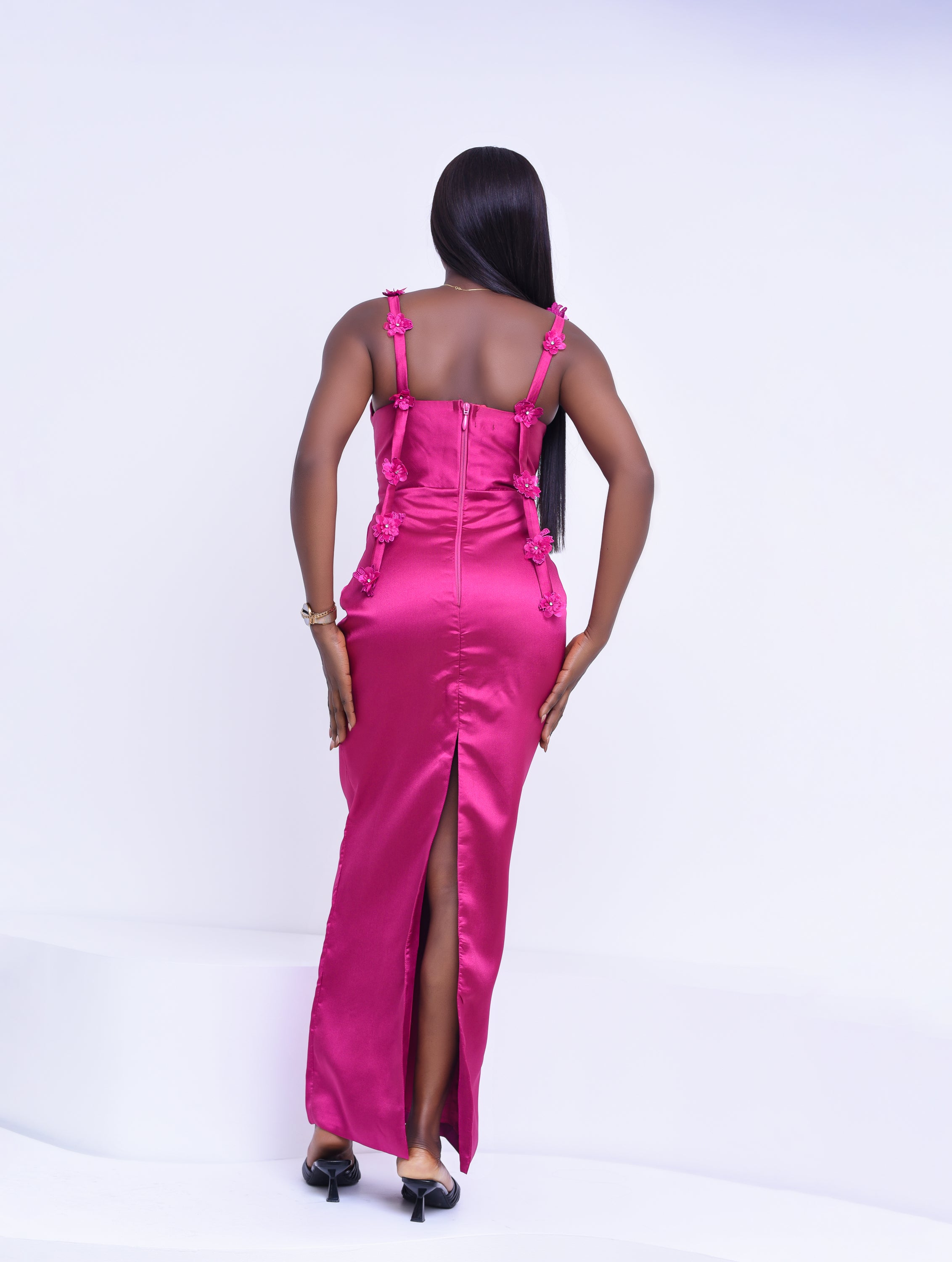 Pink maxi dress with floral strap| Nigerian Fashion| Roseline's Closet
