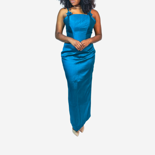 Teal maxi dress with floral strap| Nigerian Fashion| Roseline's Closet