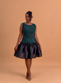 Adire bubble hem mini dress in forest green and black organza by Roseline's Closet
Women's African print mini dress with bubble skirt — green Adire cotton
