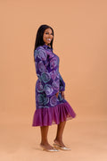Adire purple midi dress with sunray pleats by Roseline's Closet
Women's cotton purple Adire midi dress  casual and occasion wear