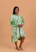 Adire balloon sleeve tiered mini dress in green and white tie-dye cotton by Roseline's Closet
Women's African print cotton mini dress with balloon sleeves and tiered skirt green Adire