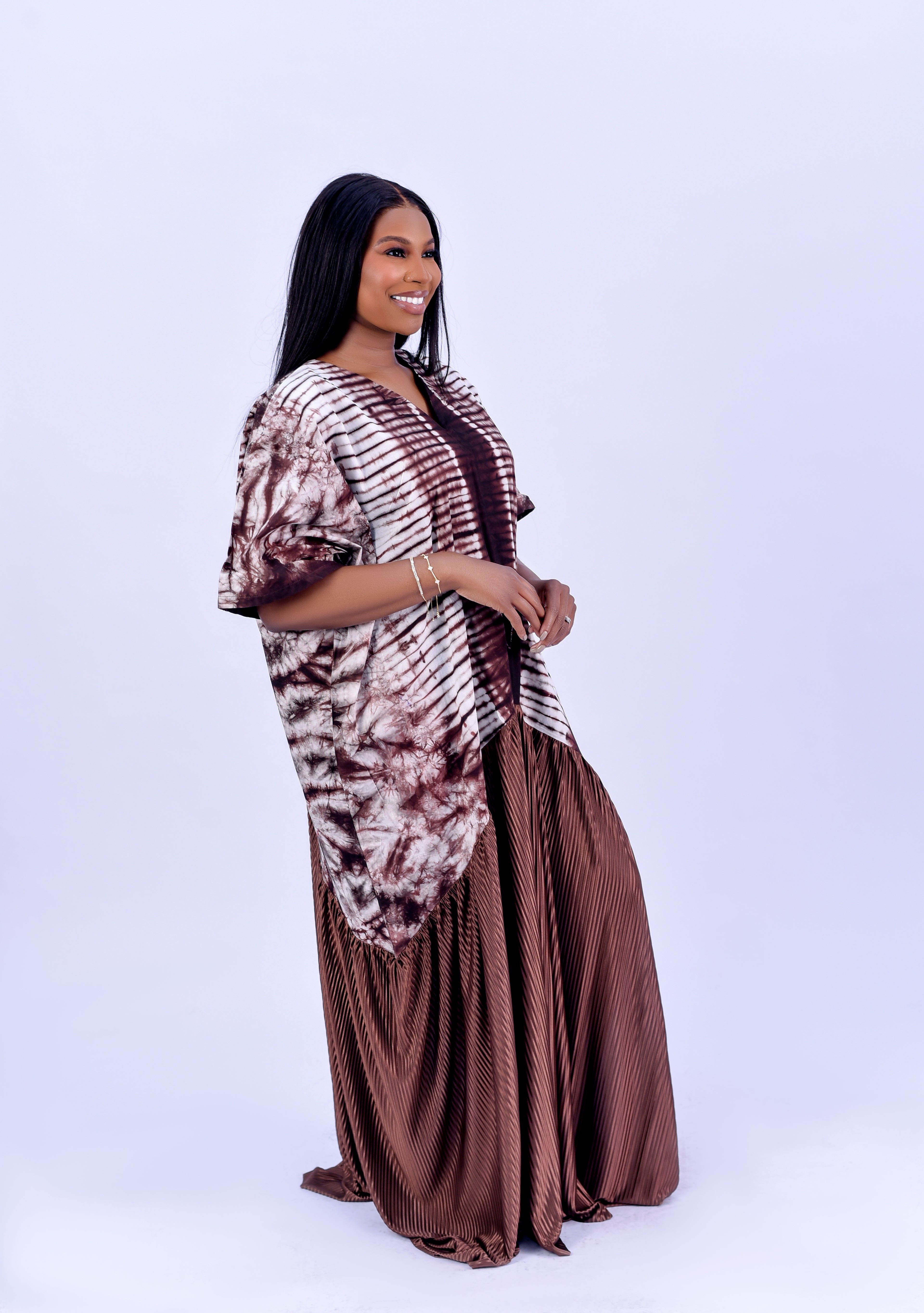 ADIRE PLEATED KAFTAN MAXI DRESS - Royal Purple