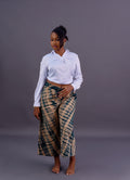 Adire wide leg culotte pants in teal and nude tie-dye cotton by Roseline's Closet
Women's African print wide leg cropped trousers forrest green Adire tie-dye cotton