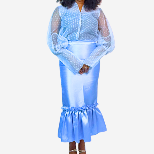 Blue textured blouse and skirt set   | Nigerian Fashion| Roseline's Closet